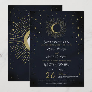 Gold Sterne Nacht Himmlischer Sonnenausbruch Foto Einladung