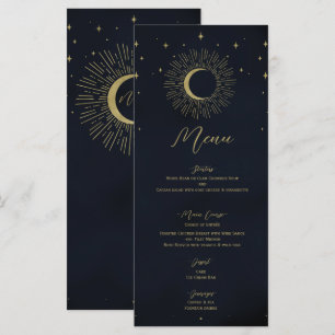 Gold Sterne Nacht Sonnenstrahl Mond Hochzeitsmenü Menükarte