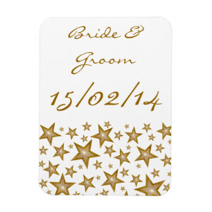"Gold" Sterne "Names Date" flexibler Magnet weiß