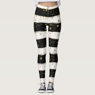 Gold Sterne Schwarz-Weiß Streifen Leggings