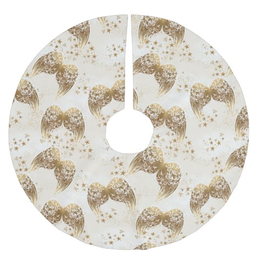 Gold-Sterne und Engel-Flügel-Baumrock Polyester Weihnachtsbaumdecke (Vorderseite)