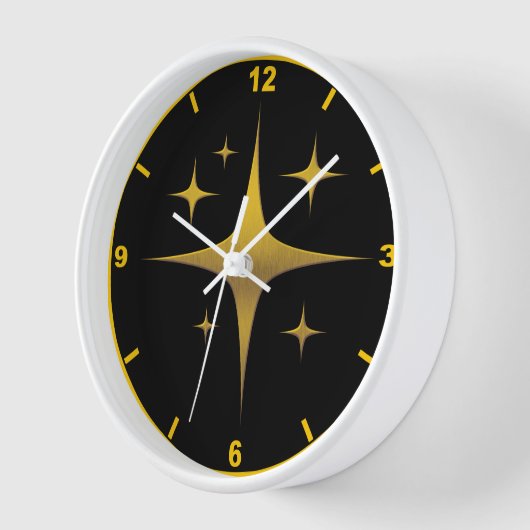 Gold Sternexplosion Wall Clock - Schwarz und Gold Uhr (Winkel)