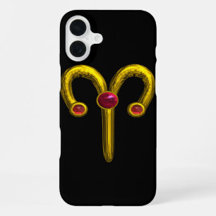 GOLD-STERNZEICHEN WIDDER, Roter Rubin Schwarz iPhone 16 Plus Hülle