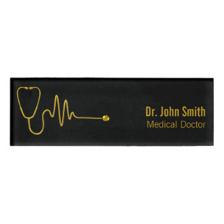 Gold Stethoscope ECG Wave EKG Line Luxury Medical Namenschild