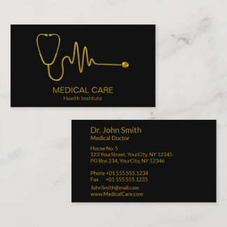 Gold Stethoscope ECG Wave EKG Line Medical Luxury Visitenkarte