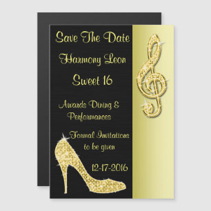 Gold Stiletto & Treble Cleft 16. Magneteinladung