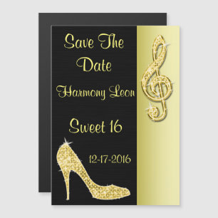 Gold Stiletto & Treble Cleft 16. Save the Date Magneteinladung