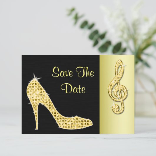 Gold Stiletto & Treble Cleft 50. Save the Date (Stehend Vorderseite)