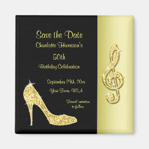 Gold Stiletto & Treble Cleft 50. Save the Date Magnet