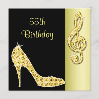 Gold Stiletto & Treble Cleft 55. Geburtstag Einladung