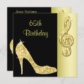 Gold Stiletto & Treble Cleft 65. Geburtstag Einladung (Vorne/Hinten)