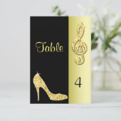 Gold Stiletto & Treble Cleft Einladung (Stehend Vorderseite)