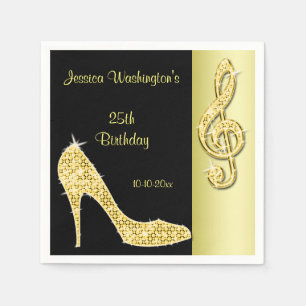 Gold Stiletto & Violinschlüssel 25. Geburtstag Serviette