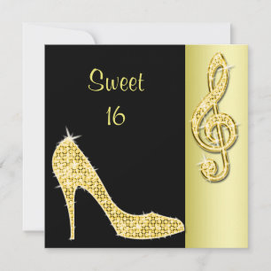 Gold Stiletto & Violinschlüssel Süße 16 Geburtstag Einladung