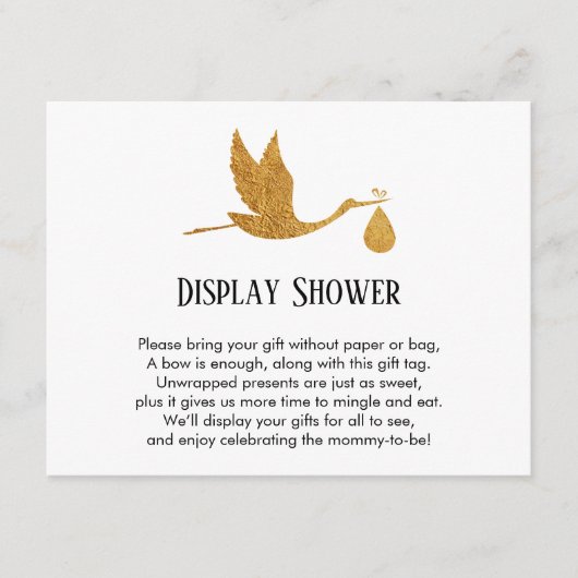 Gold Stork Display Baby Dusche Beilage Geschenkkar Begleitkarte (Vorderseite)
