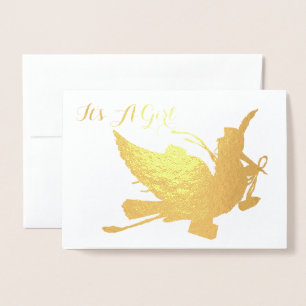 GOLD STORK GIRL BABY SHOWER FOLIENKARTE