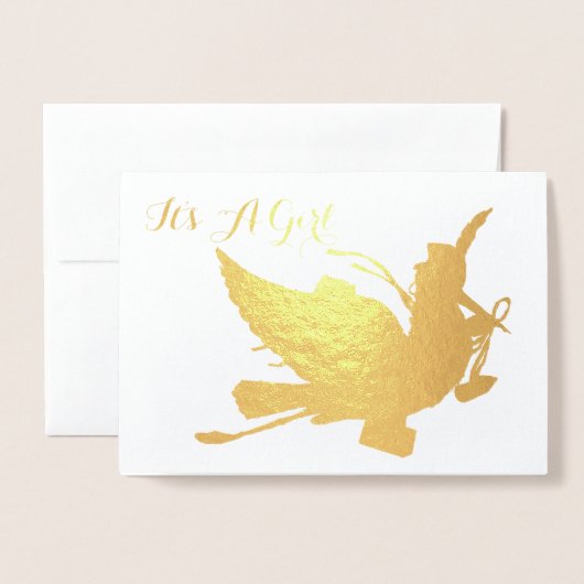 GOLD STORK GIRL BABY SHOWER FOLIENKARTE (Vorderseite mit Umschlag)