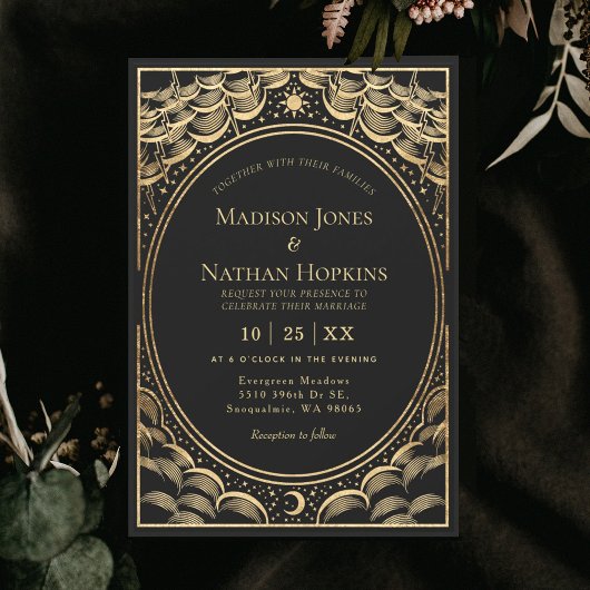 Gold Stormy Tarot Card Vintage Hochzeit Einladung