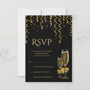 Gold Streamer & Champagner Weihnachten RSVP Karte