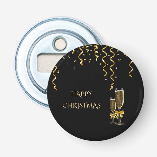 Gold Streamers & Champagner Weihnachten Flaschenöffner (Vorderseite)