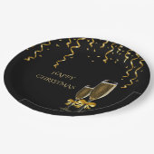 Gold Streamers & Champagner Weihnachten Pappteller (Schrägansicht)
