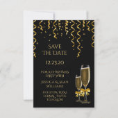 Gold Streamers & Champagner Weihnachten Save The Date (Vorderseite)