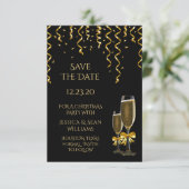 Gold Streamers & Champagner Weihnachten Save The Date (Stehend Vorderseite)