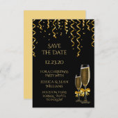 Gold Streamers & Champagner Weihnachten Save The Date (Vorne/Hinten)