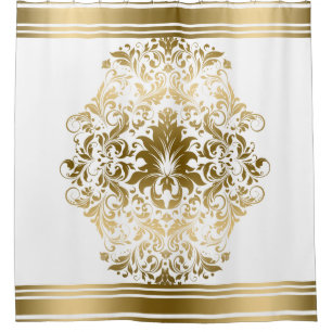 Gold Streifen Border Floral Lace Duschvorhang