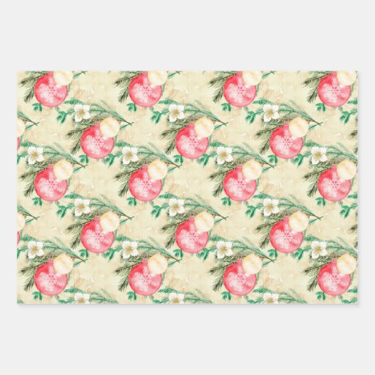 Gold Streifen Rosa Weihnachtsbälle Geschenkpapier Set (Vorderseite)