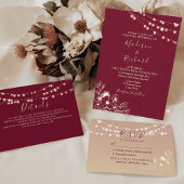 Gold String Lights Burgundy RSVP Card
