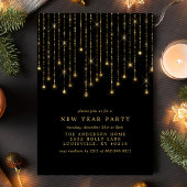 Gold String Lights Chic Black Silvester Party Einladung