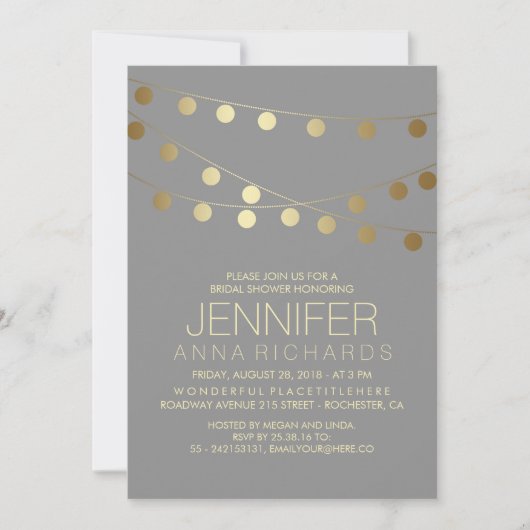 Gold String Lights Modernes Brautparty Einladung (Vorderseite)