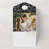 Gold String Lights Rustic Black Wedding All In One Einladung (Außenbereich)