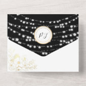 Gold String Lights Rustic Black Wedding All In One Einladung (Rückseite)