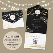 Gold String Lights Rustic Black Wedding All In One Einladung
