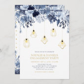 Gold String Lights, Winter Floral Engagement Party Einladung (Vorne/Hinten)