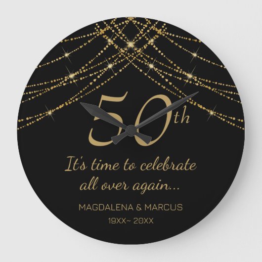 Gold String Wedding Jubiläum Große Wanduhr (Vorderseite)