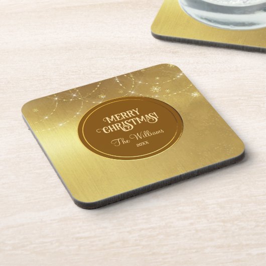 Gold Strings Snowflakes Gold Metallic Getränkeuntersetzer (Linke Seite)