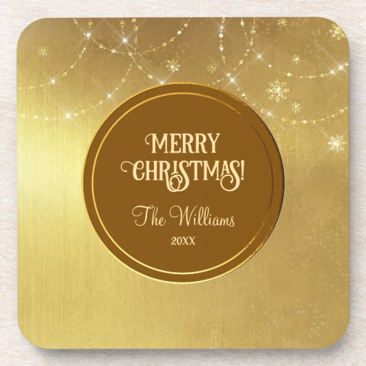 Gold Strings Snowflakes Gold Metallic Getränkeuntersetzer (Vorderseite)