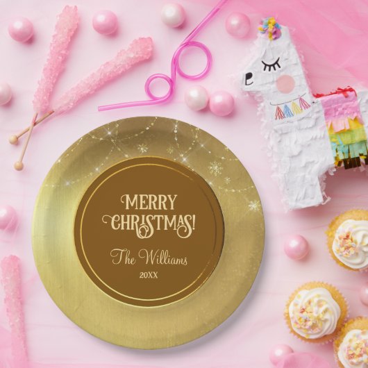 Gold Strings Snowflakes Gold Metallic Pappteller (Party)