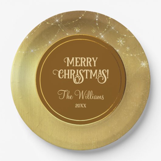 Gold Strings Snowflakes Gold Metallic Pappteller (Vorderseite)