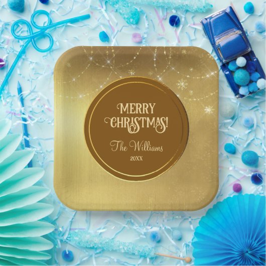 Gold Strings Snowflakes Gold Metallic Pappteller (Party)