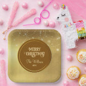 Gold Strings Snowflakes Gold Metallic Pappteller (Party)