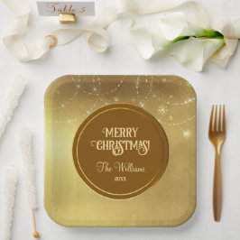 Gold Strings Snowflakes Gold Metallic Pappteller