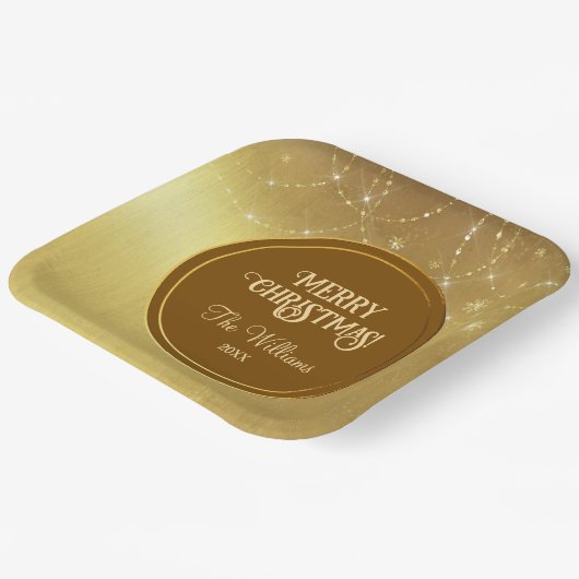 Gold Strings Snowflakes Gold Metallic Pappteller (Gewinkelt)