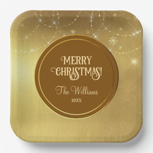 Gold Strings Snowflakes Gold Metallic Pappteller (Vorderseite)