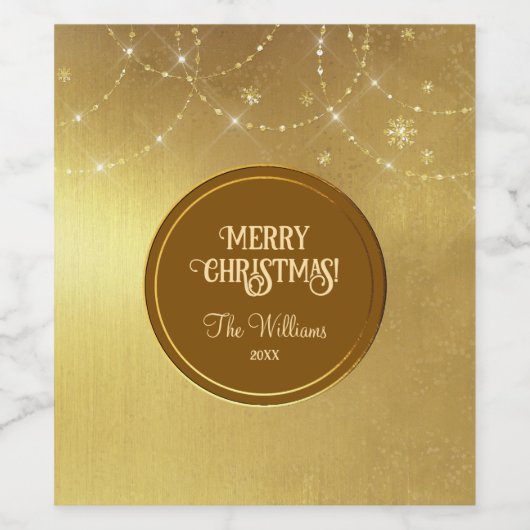 Gold Strings Snowflakes Gold Metallic Weinetikett (Einzelnes Label)