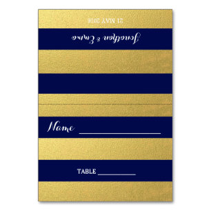 Gold Strip Navy Blue Escort Cards Tischnummer
