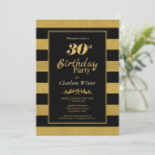 Gold Stripe 30. Geburtstag Party Einladung (Stehend Vorderseite)